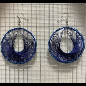 Metal and string blue earrings